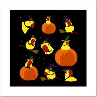 yellow indian ringneck halloween pattern Posters and Art